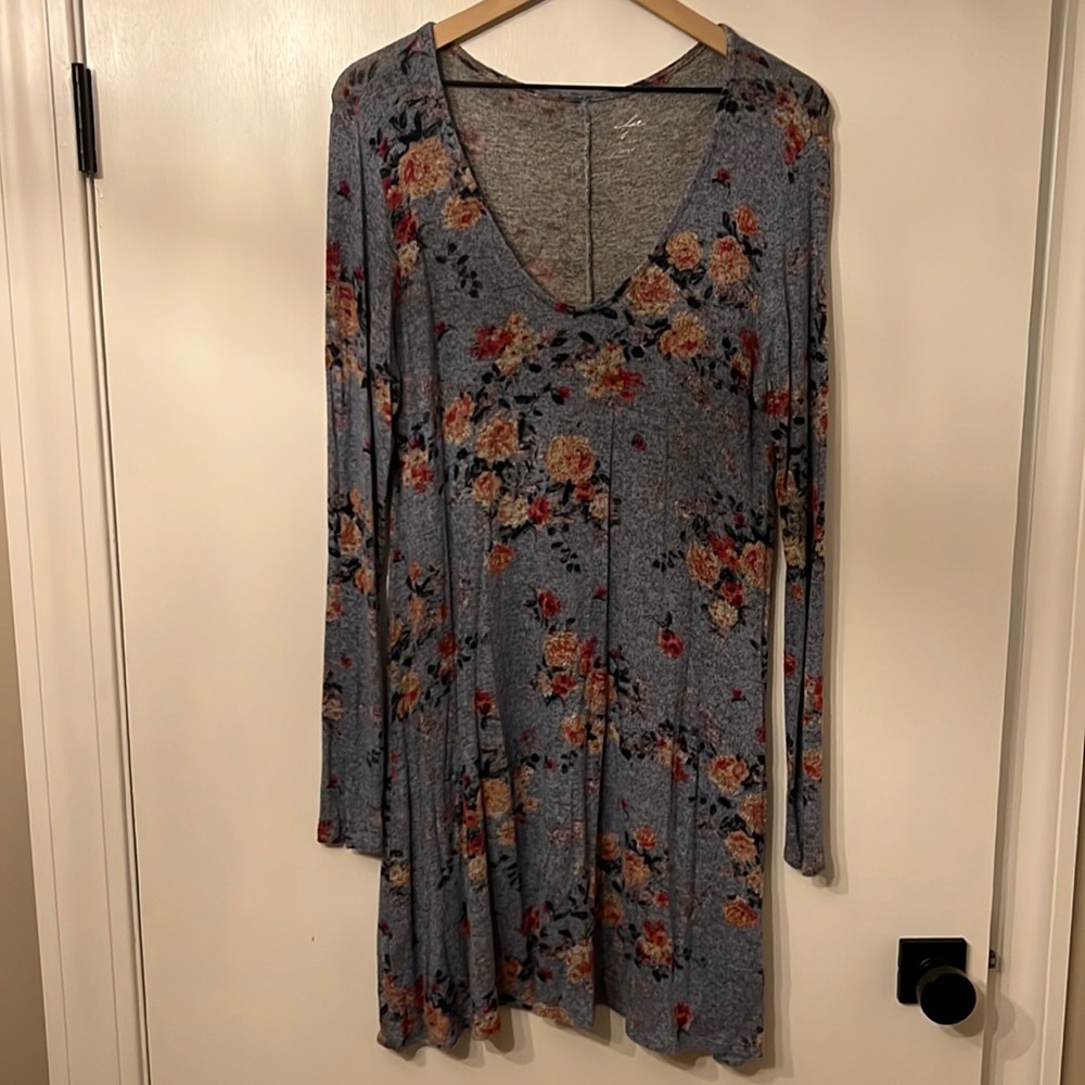 Long sleeved floral sweater dress
